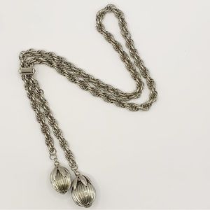 Vintage silver tone lariat statement necklace with kumquat pendants chunky chain